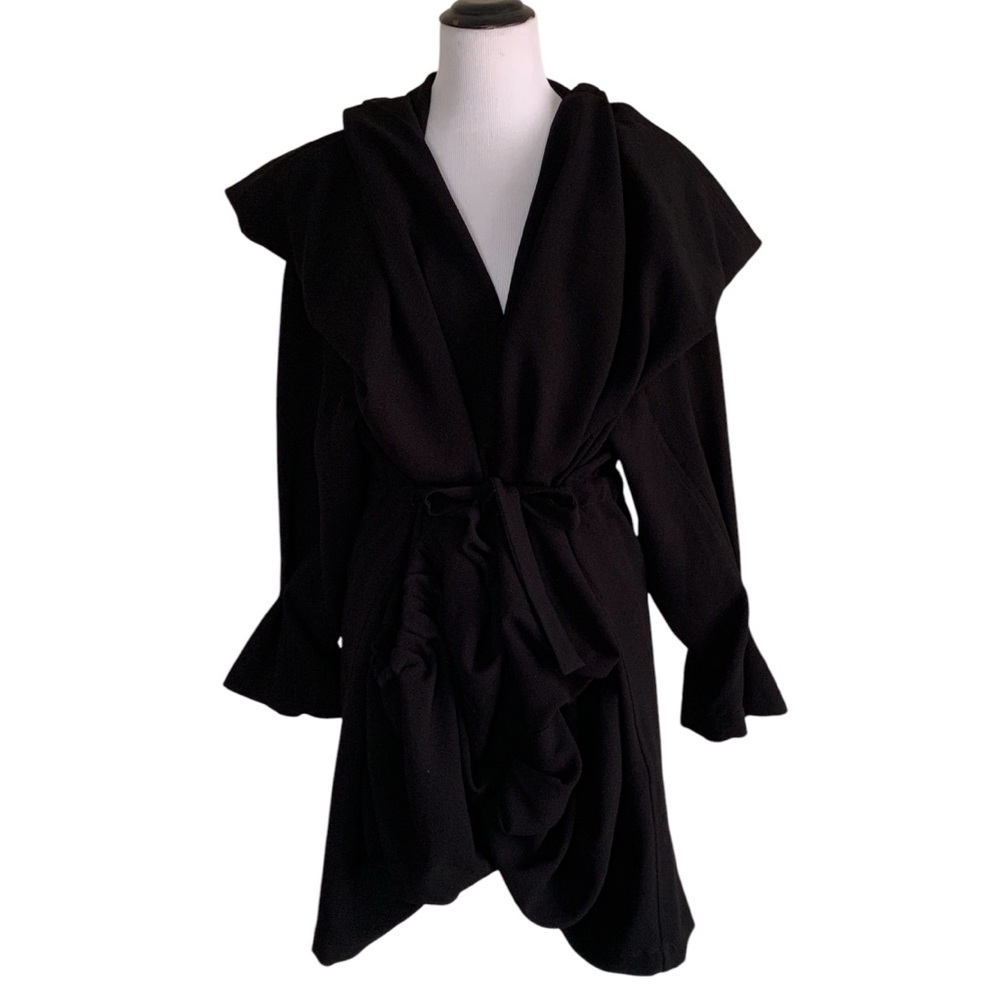 Kedem Sasson Black Hooded Robe Cardigan Coat O/S One Size Lagenlook Art To Wear